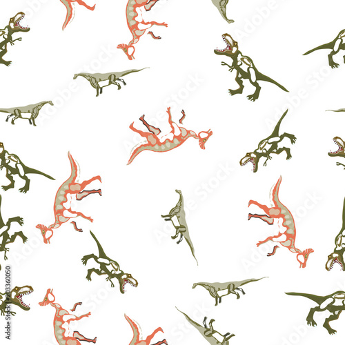 Vector seamless  pattern. Dinosaurs. T-REX   Tyrannosaur  Velociraptor  Triceratops  Brontosaurus  Parasaurolophus  Stegosaurus  Pteranodon.