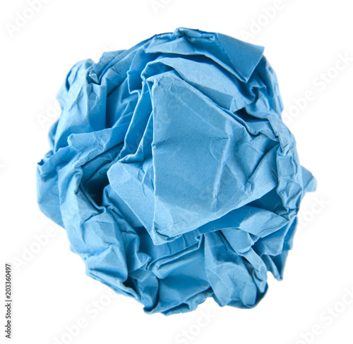 blue wrinkled paper isolated on white background