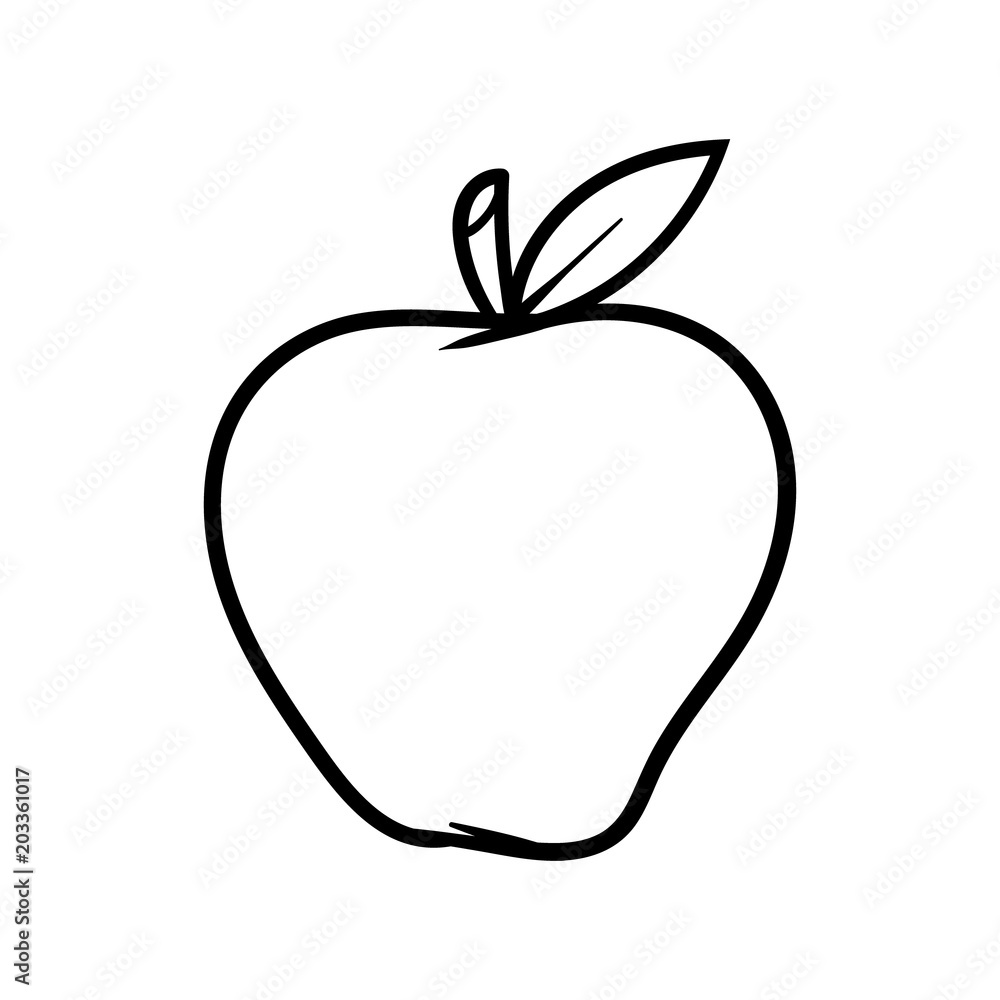 Vetor de Cartoon Apple Black Line White Background do Stock Adobe Stock