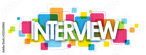 "INTERVIEW" overlapping vector letters icon