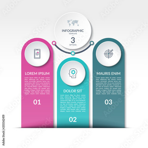 Infographic template with 3 options, steps, parts. Can be used as a process chart, workflow layout, diagram, info graph, data visualization, annual report, web banner.