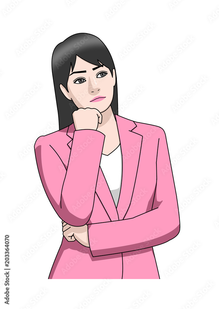 ビジネス アジア 女性 スーツ ピンク 斜め上 見る 左 ビジネス アジア 女性 スーツ ピンク 斜め上 見る 左