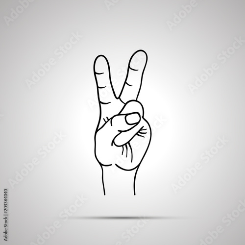 Cartoon hand in victory gesture, simple outline icon