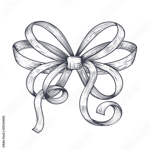 Ribbon bow. Black hand drawn sketch