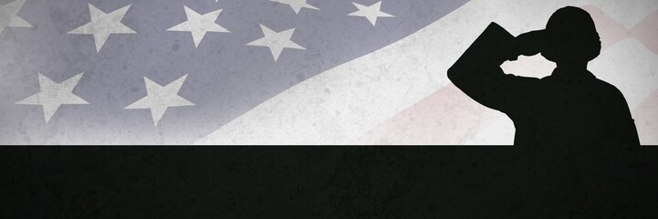Composite image of portrait of confident soldier giving salute