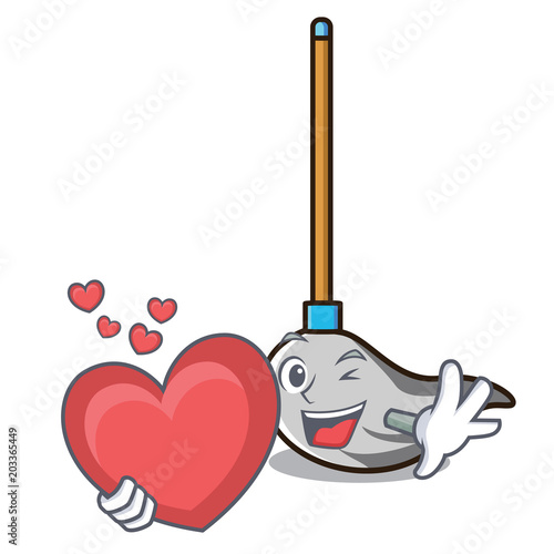 With heart mop mascot cartoon style
