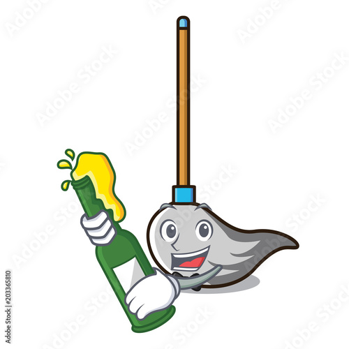 With beer mop mascot cartoon style