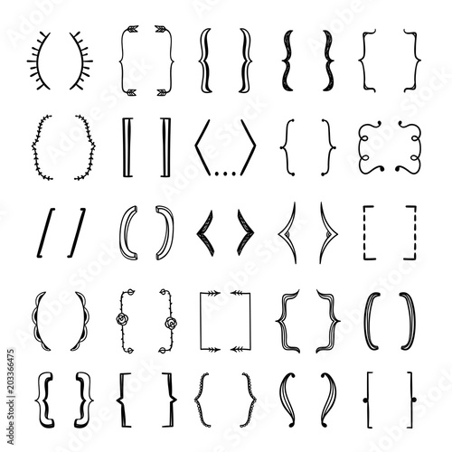 Sketched brackets set. Cute hand drawn brackets graphic elements for design