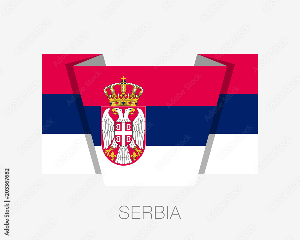 Flag of Serbia. Flat Icon Waving Flag with Country Name