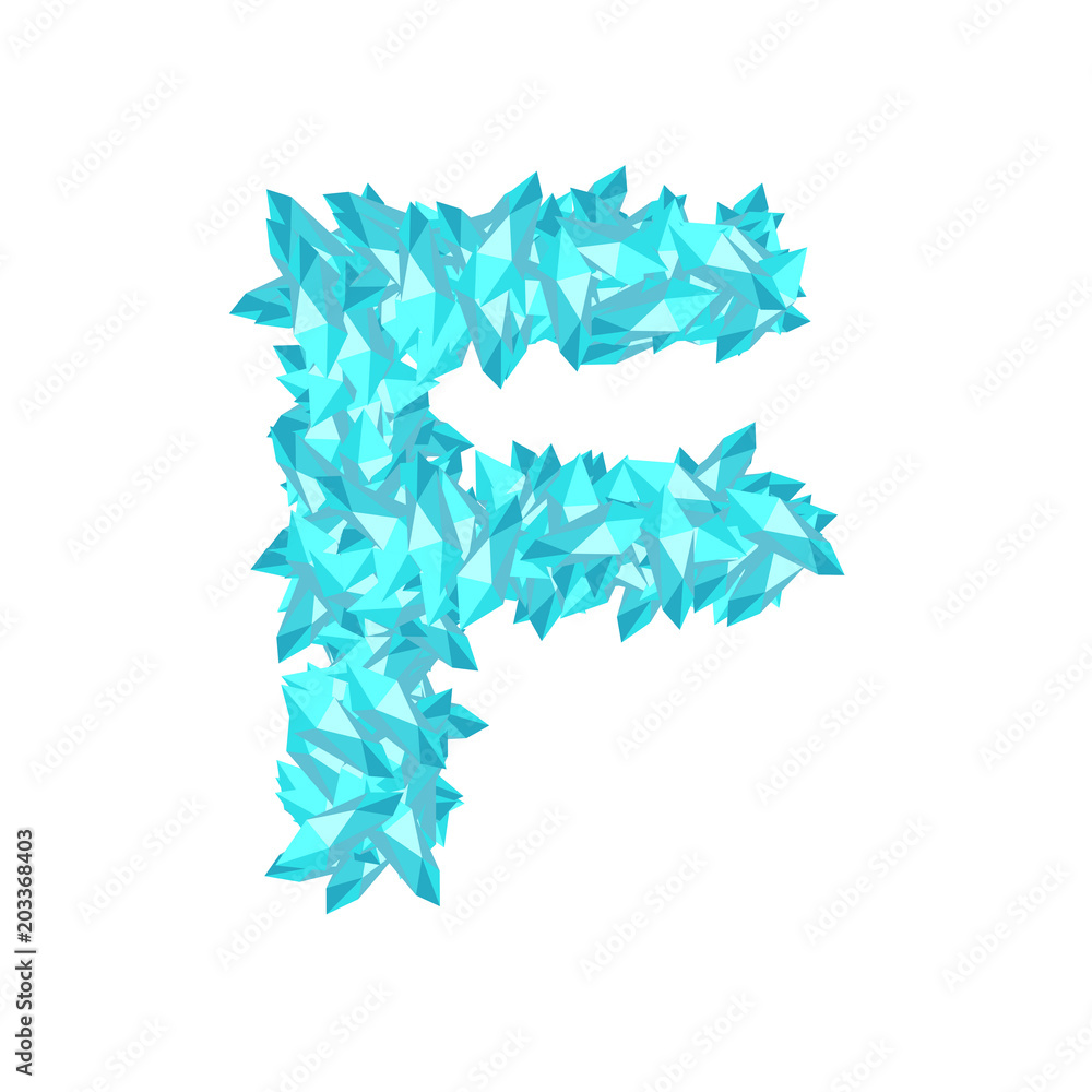 Fototapeta premium Alphabet Crystal diamond 3D virtual set letter F illustration Gemstone concept design blue color, isolated on white background, vector eps 10