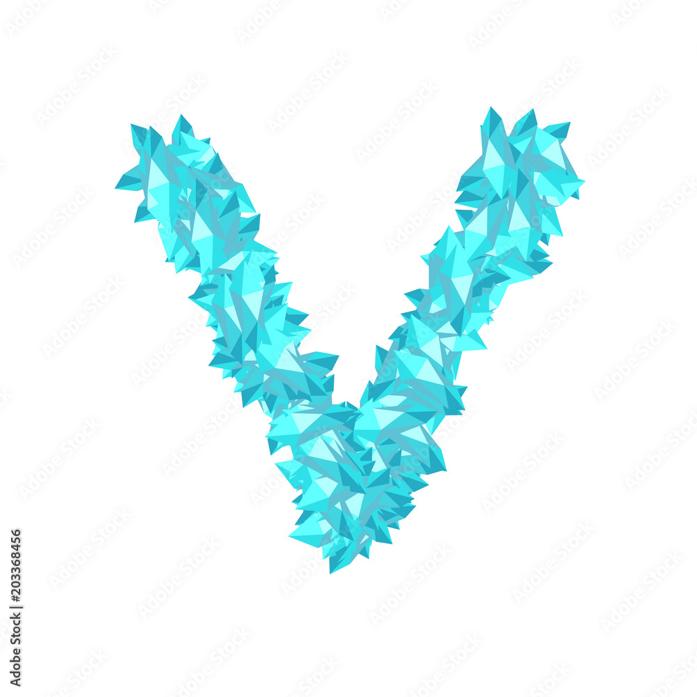 Alphabet Crystal diamond 3D virtual set letter V illustration Gemstone concept design blue color, isolated on white background, vector eps 10 Alphabet Crystal diamond 3D virtual set letter V illustration Gemstone concept design blue color, isolated on white background, vector eps 10