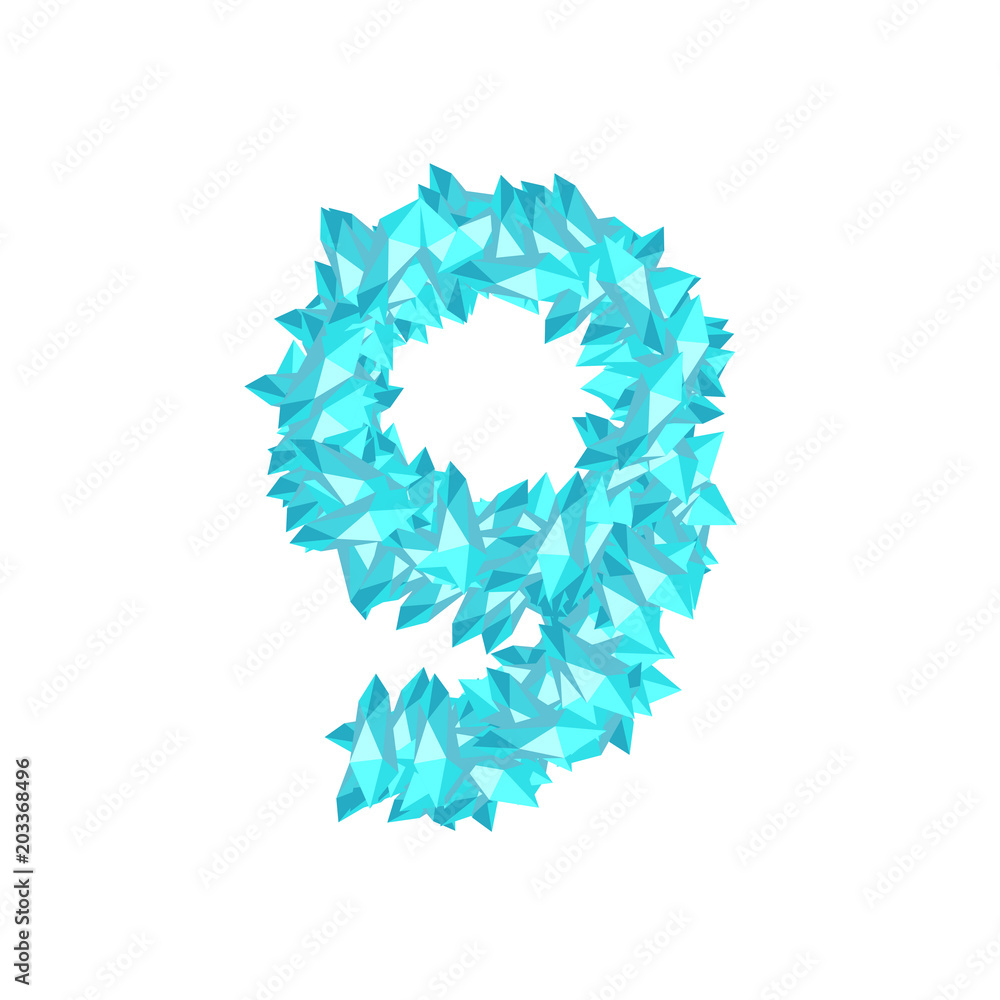 The letter number nine or 9, in the alphabet Crystal diamond 3D virtual set illustration Gemstone concept design blue color, isolated on white background, vector eps 10 The letter number nine or 9, in the alphabet Crystal diamond 3D virtual set illustration Gemstone concept design blue color, isolated on white background, vector eps 10