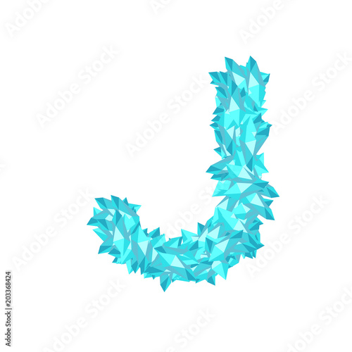 Alphabet Crystal diamond 3D virtual set letter J illustration Gemstone concept design blue color, isolated on white background, vector eps 10