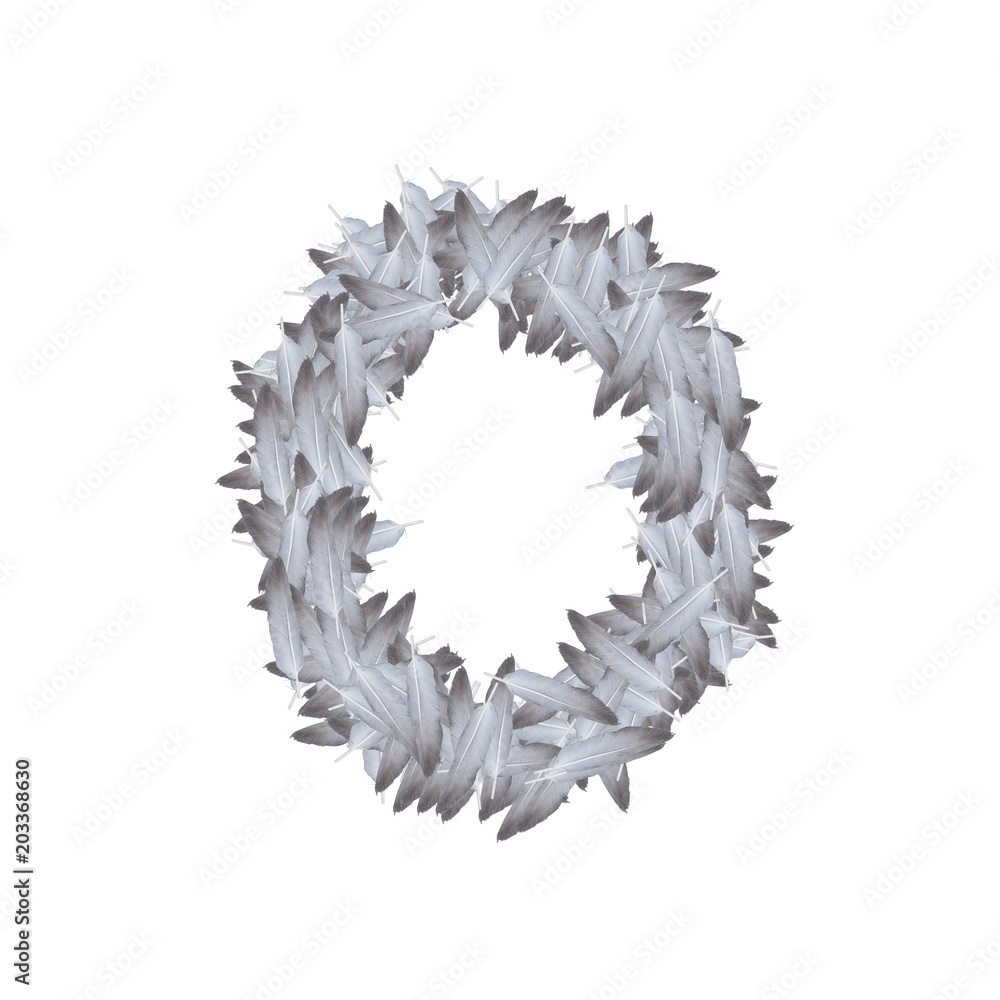 The letter number zero or 0, in the alphabet feather from bird wing set letter P, illustration isolated on white background The letter number zero or 0, in the alphabet feather from bird wing set letter P, illustration isolated on white background