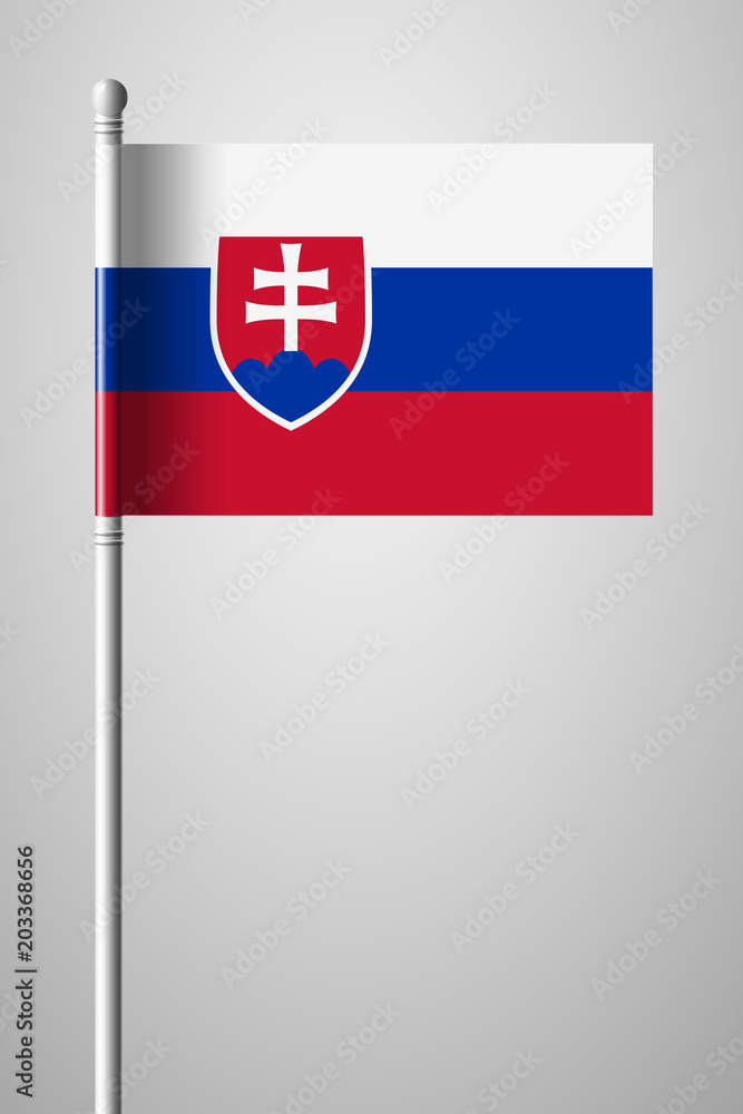 Flag of Slovakia. National Flag on Flagpole. Isolated Illustration on Gray Flag of Slovakia. National Flag on Flagpole. Isolated Illustration on Gray