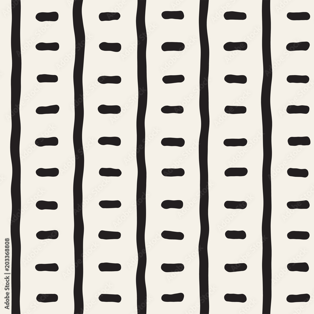 Obraz premium Hand drawn style seamless pattern. Abstract grungy geometric shapes background in black and white.