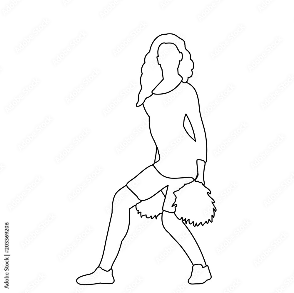 sketch girl cheerleader on white background, icon, isolated, vector