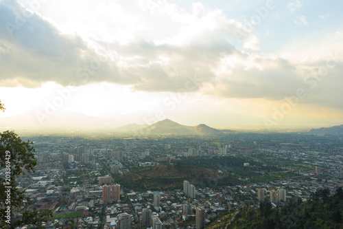 Panoramic view of Santiago de Chile and the surrounding mountains. 