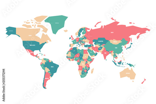 Fototapeta Naklejka Na Ścianę i Meble -  Colorful map of World. Simplified vector map with country name labels.