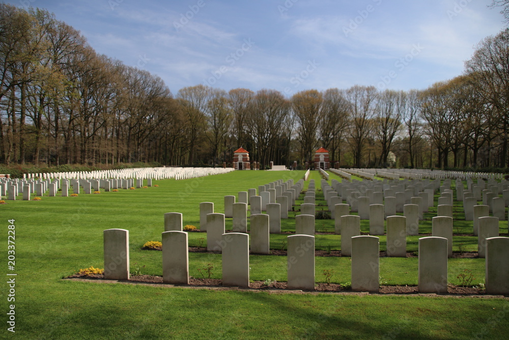 Naklejka premium War cemetery in Oosterbeek for alied forces from World War of the battle of Arnhem.