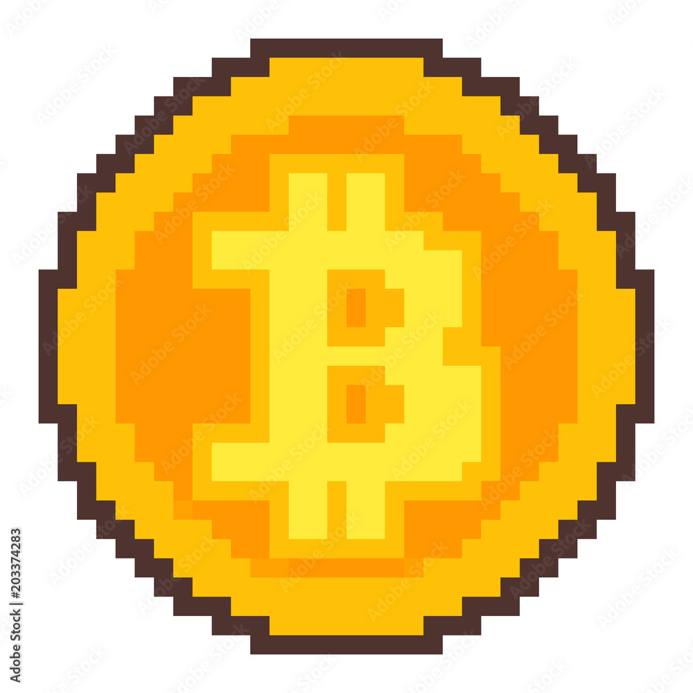 Pixel art: a golden bitcoin.
