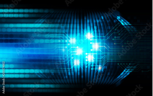 Fototapeta Naklejka Na Ścianę i Meble -  binary circuit board future technology, blue cyber security concept background, abstract hi speed digital internet.motion move blur. pixel