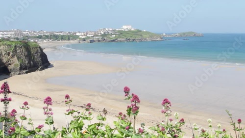 Beautiful 4K landscape view of an enchanting Cornish beach and town photo