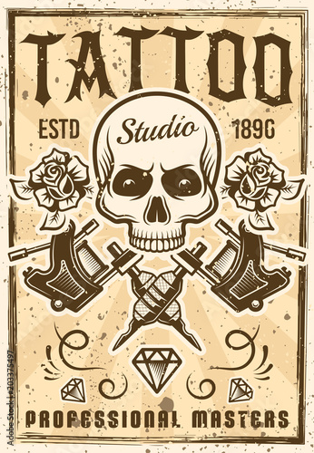 Tattoo studio advertising poster in vintage style