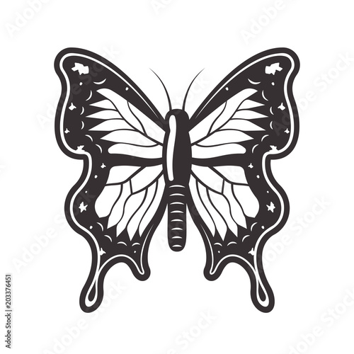 Butterfly tattoo style black vector illustration