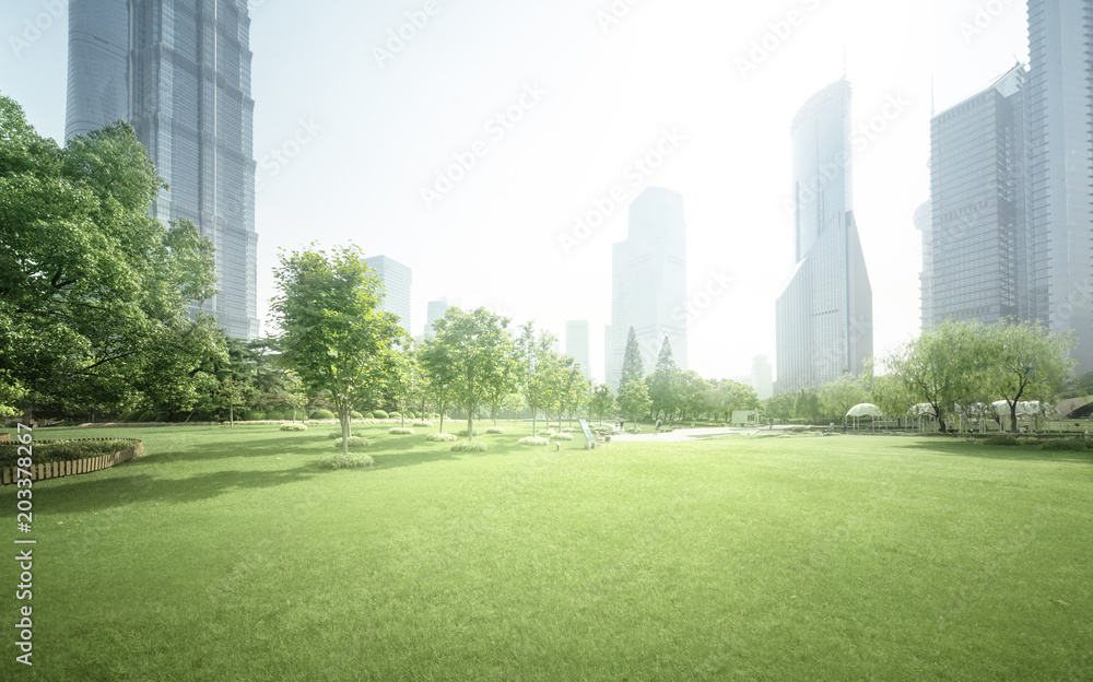 Naklejka premium park w centrum finansowym Lujiazui w Szanghaju w Chinach