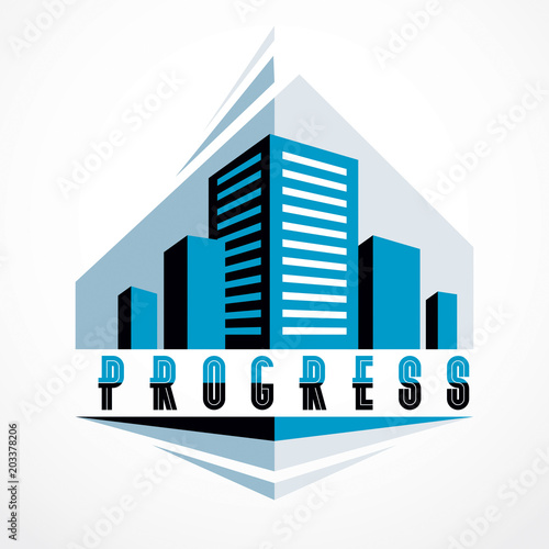 Business building, modern architecture vector illustration. Real estate realty office center design. 3D futuristic facade in big city. Can be used as a logo or icon.