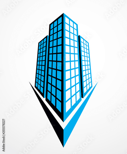 Business building, modern architecture vector illustration. Real estate realty office center design. 3D futuristic facade in big city. Can be used as a logo or icon.
