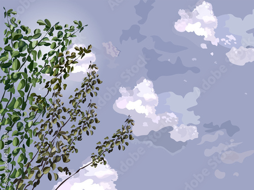 Green tree over dark sky background Vector