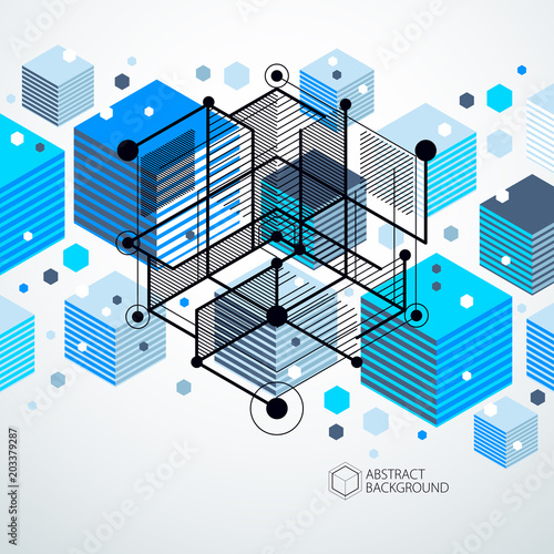 Template 3D blue design layout for brochure , flyer , poster, advertising, cover, vector abstract modern background. Composition of cubes, hexagons, squares