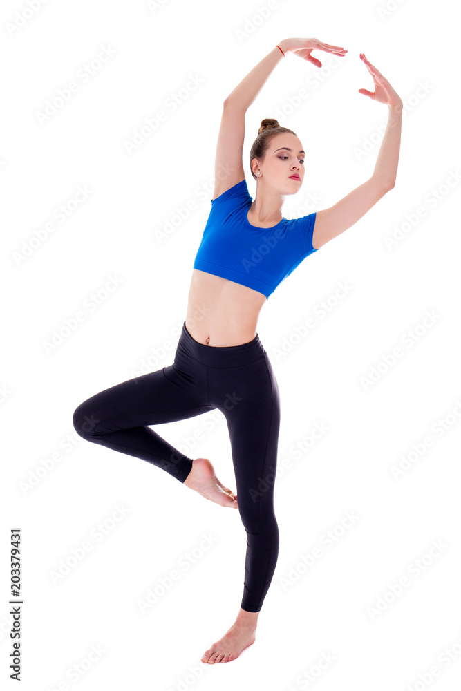 young slim woman dancing isolated on white young slim woman dancing isolated on white