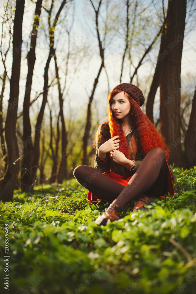 red haired girl in the forest red haired girl in the forest