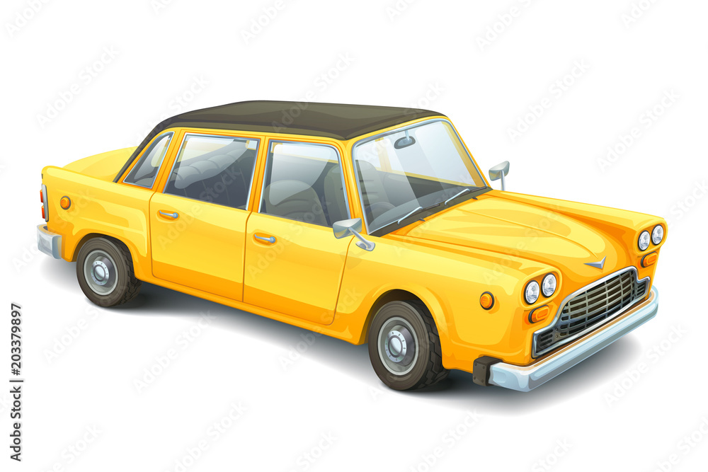 Yellow retro style cartoon car.