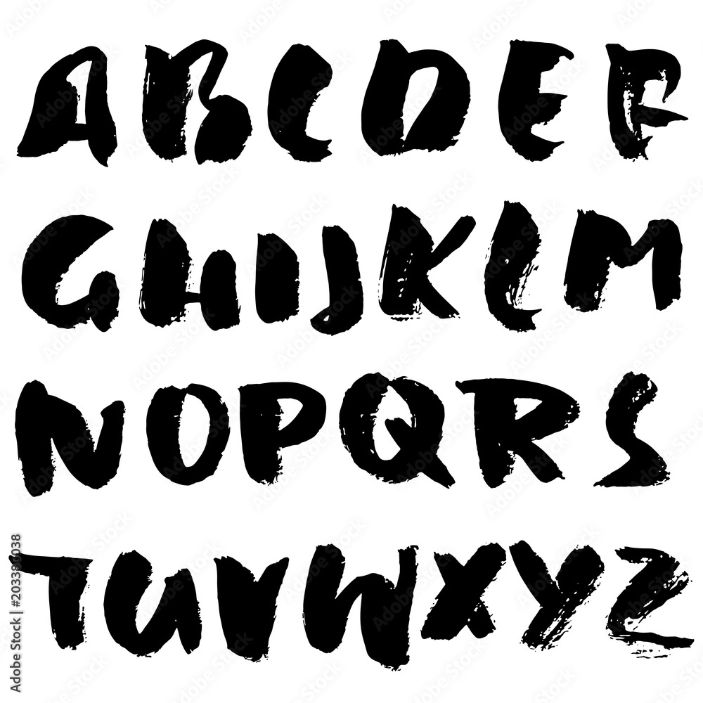 Grunge distress font. Modern dry brush ink letters. Handwritten alphabet. Vector illustration. Grunge distress font. Modern dry brush ink letters. Handwritten alphabet. Vector illustration.