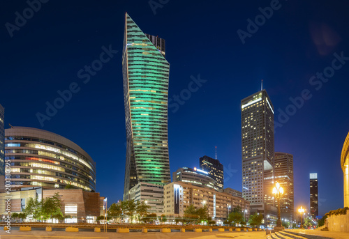 modern skyscrapers in the center of the Polish capital, Warsaw.