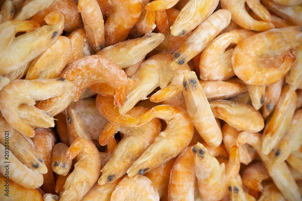 Top view of delicious frozen shrimps. Top view of delicious frozen shrimps.