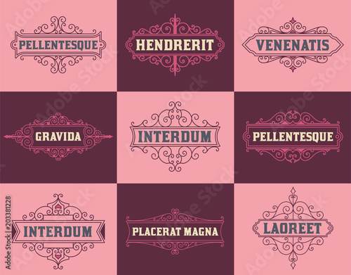 vintage logo template, Hotel, Restaurant, Business Identity set. Design with Flourishes Elegant Design Elements. Royalty. Vector Illustration