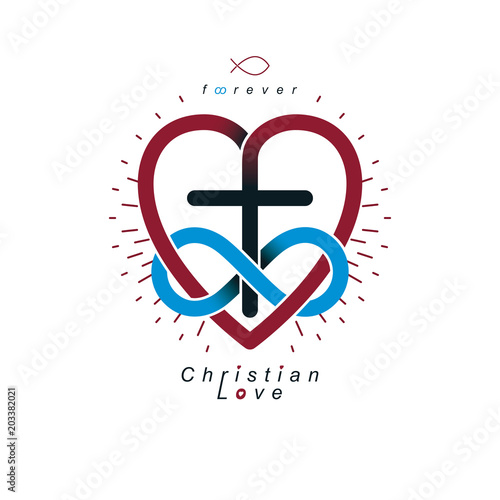 Everlasting Love of God vector creative symbol design combined with infinity endless loop and Christian Cross and heart, vector logo or sign.