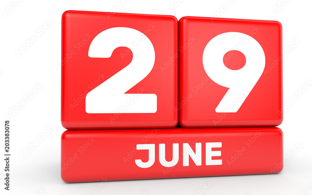 Fototapeta premium June 29. Calendar on white background.