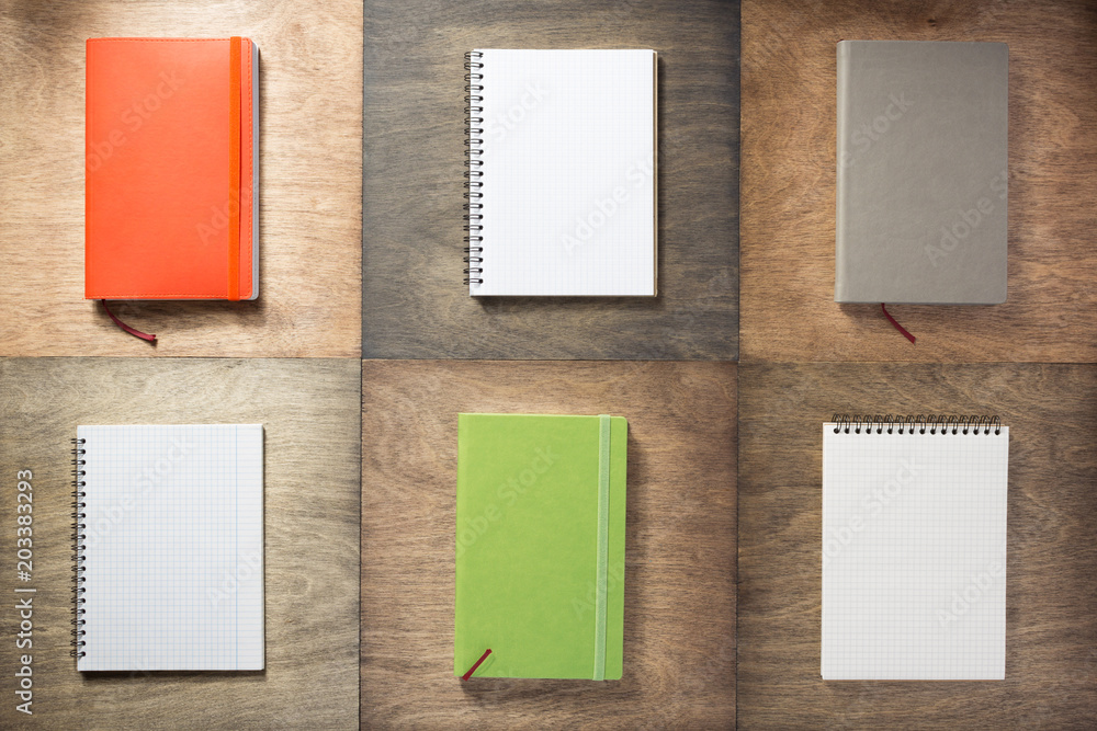 notebook at wooden background notebook at wooden background