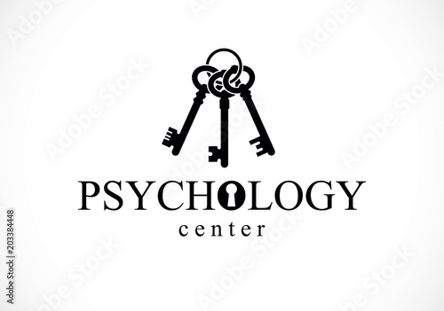 Mental health and psychology conceptual logo or icon, psychoanalysis and psychotherapy as a key to human mind concept. Vector simple classic design.