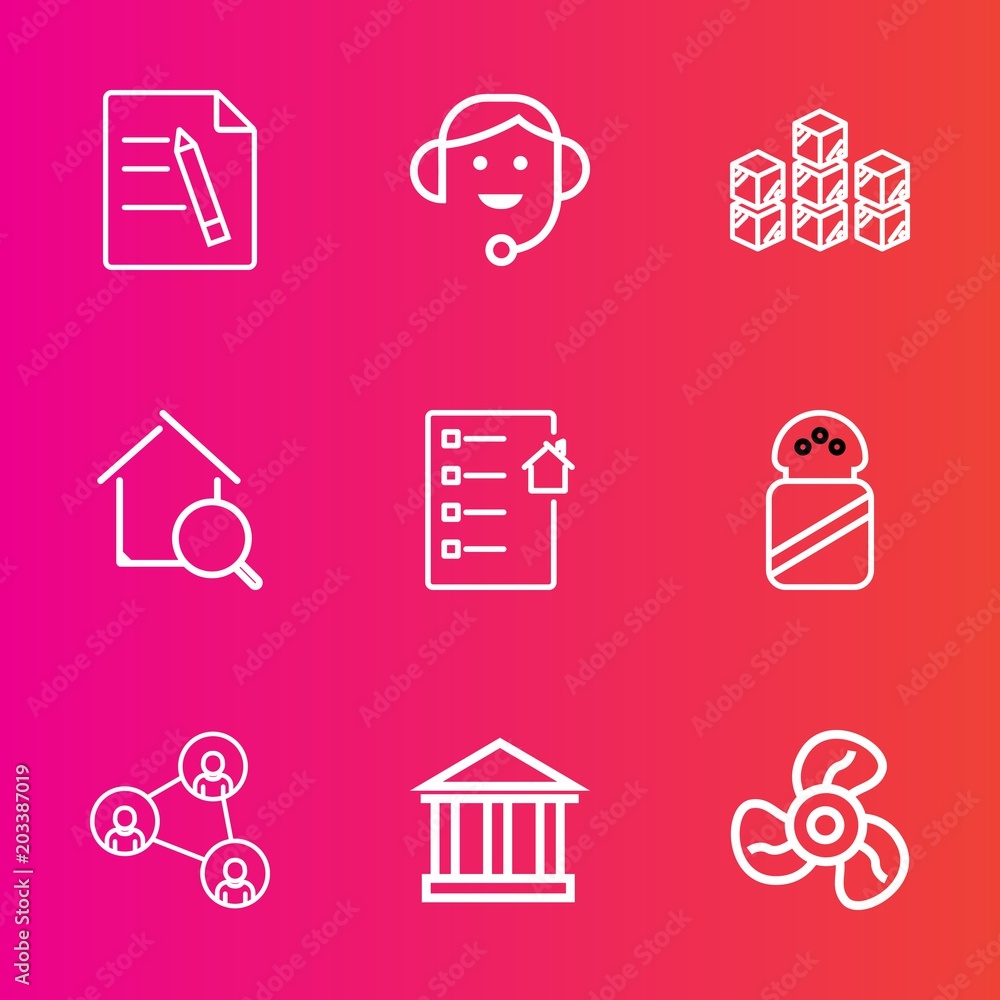 Premium set with outline vector icons. Such as communication, display, storehouse, service, page, warehouse, air, paper, fan, industry, document, sky, people, spice, home, search, greece, contract Premium set with outline vector icons. Such as communication, display, storehouse, service, page, warehouse, air, paper, fan, industry, document, sky, people, spice, home, search, greece, contract