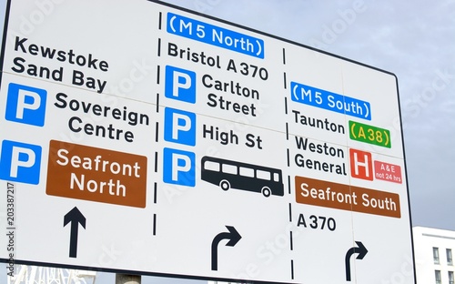 Weston Super Mare road sign showing directions to various places 