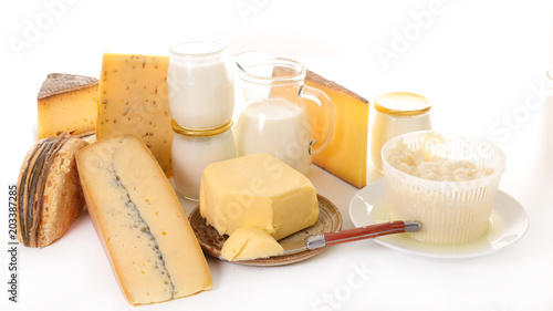 assorted dairy product on white background