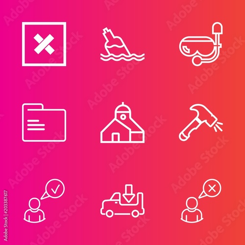 Premium set with outline vector icons. Such as clean  snorkel  building  health  office  equipment  sign  underwater  shovel  transport  paper  liquid  shipping  lorry  business  blank  transparent