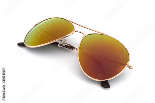 yellow sunglasses on a white background. 